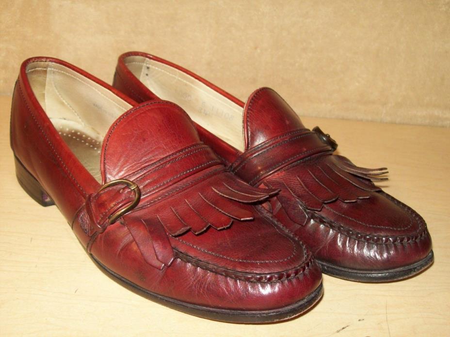 Mens~Leather~Loafers~Buckle~Kiltie~10 C~USA made~Burgundy~Shoes~