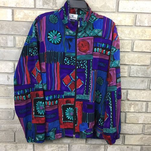 Vtg 90s Erin London Windbreaker ADULT XL Vintage retro Bold Full Print All Over