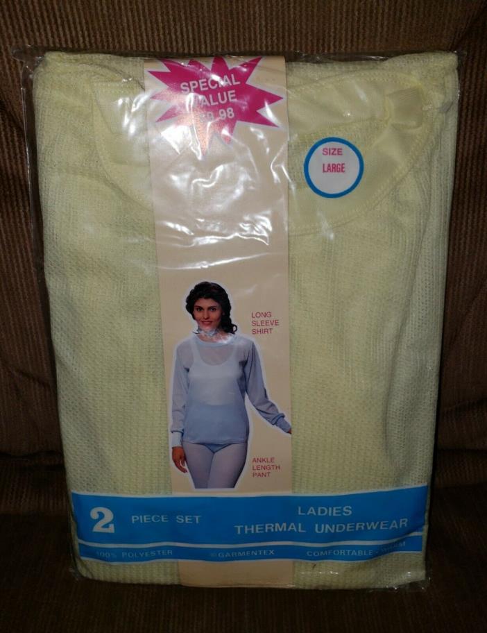 Women's 2 Pc 100% Poly Thermal Underwear Set Long Johns Top & Bottom Size L NEW