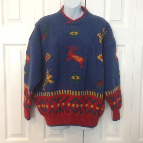 VTG Dale of Norway Blue Reindeer Nordic Winter Wool Sweater Pullover Unisex M