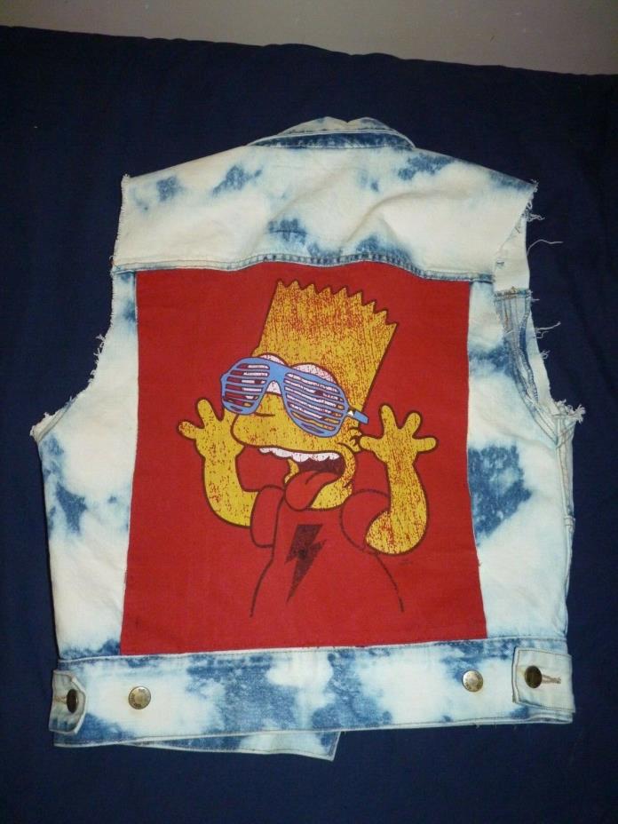 Vintage 90's PUMA Denim Acid Washed VEST Jacket with Bart Simpson Print sewn on