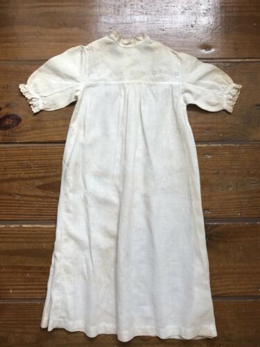 Antique White Cotton Baby Long Gown Dress Embroidered Open Cutwork