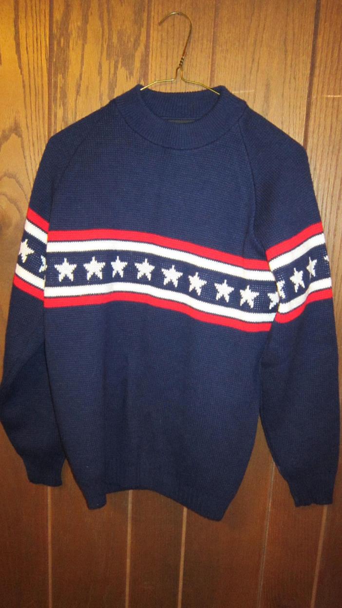 Vintage Jersild Blue Stars and Stripes Sweater - USA Acrylic Knit - Size: 42
