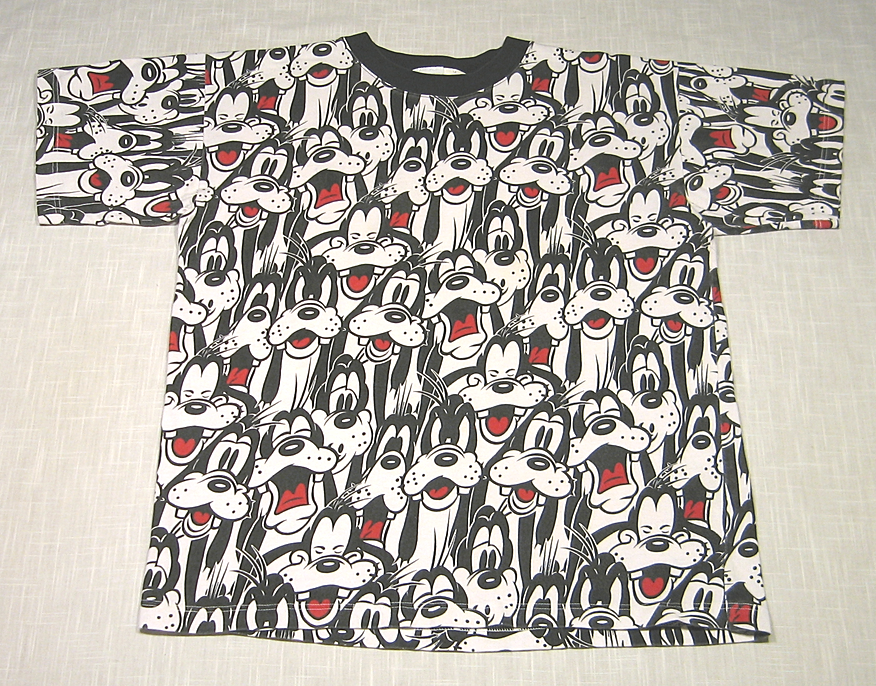 Vtg GOOFY All-Over Print Ringer T-Shirt (90s) Mickey Mouse DISNEY! PUNK/EMO! M