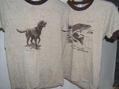 2 VINTAGE FRANCIS W. DAVIS T-SHIRTS: NORTHERN PIKE & DOG SIZE SMALL