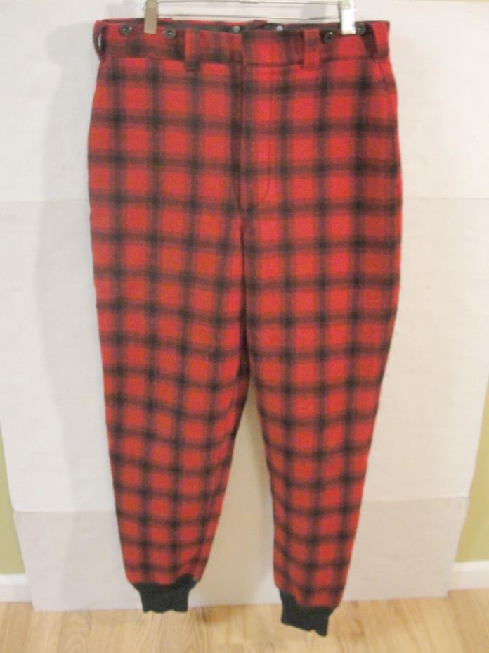 VINTAGE WOOLRICH WOOL PLAID HUNTING PANTS QUIlLT LINED MEN'S WAIST 34/ 31.5