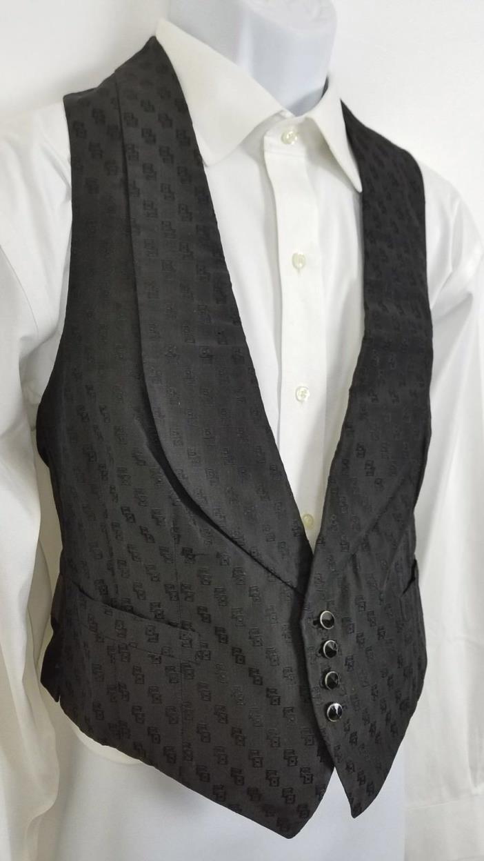 Vintage Edwardian Brocade Vest Black Silk Waistcoat  Shawl Collar 38