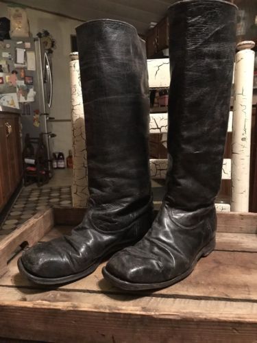 Antique Military Pair Leather Black Boot Riding 16” Knee High 10.5 Inch