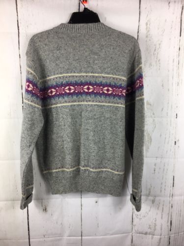 Vtg. Jantzen Wool Ski Sweater Heathered Gray Purple M