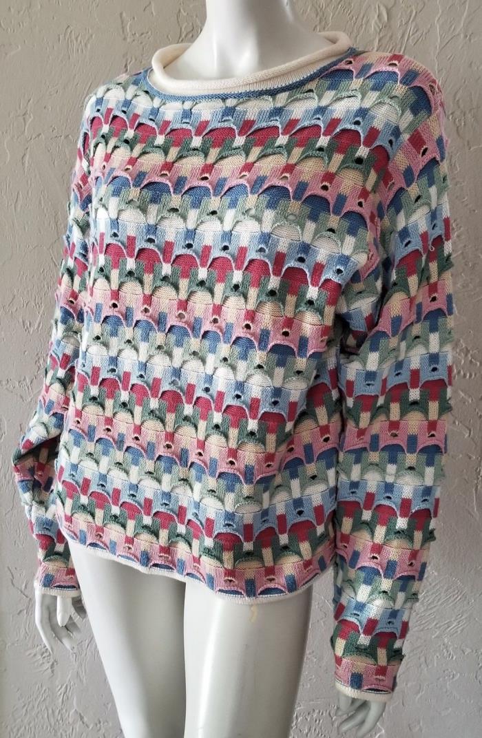 VTG CROSSINGS Unisex Multi Color Textured Cotton Oversized SWEATER S Great Color