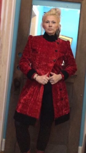 Vintage-Young Edwardian-Crushed Velvet Red Coat Vampire Gothic Victorian