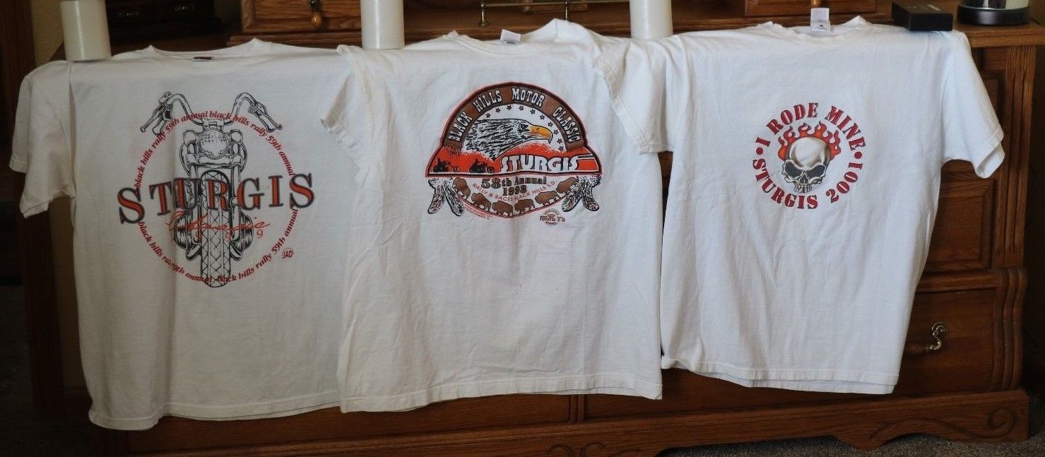 3 VINTAGE HARLEY DAVIDSON USED STURGIS BIKE RALLY T SHIRTS 58TH 59TH 61ST 1999