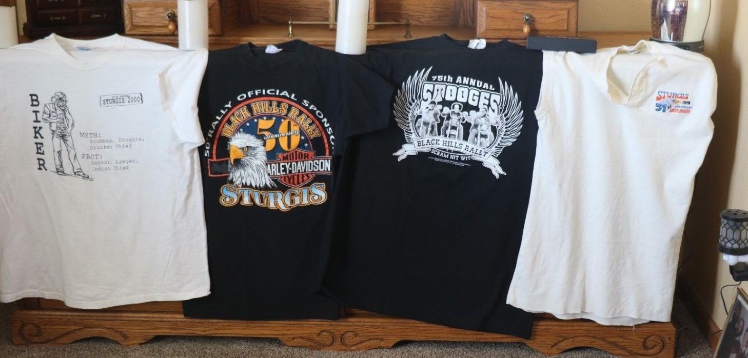 4 VINTAGE HARLEY DAVIDSON USED STURGIS BIKE RALLEY T SHIRTS 75TH 60TH 50TH 51ST