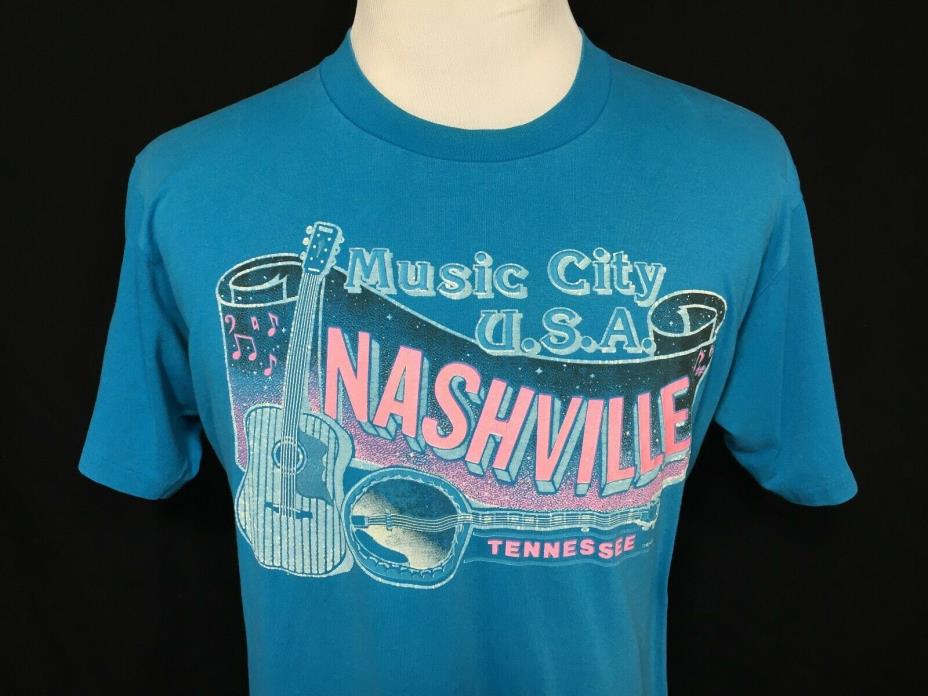 Nashville Tennesse Music City Adult Large Blue Pink T Shirt Vintage 1980s