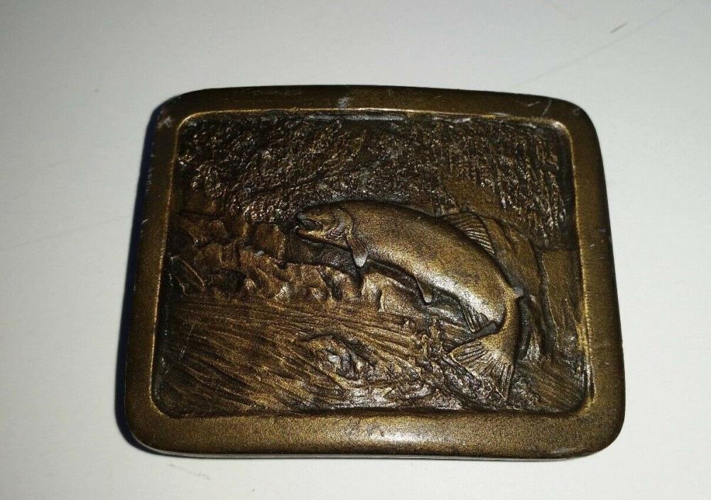 Vtg 1977 TROUT Fish Swimming Upstream Indiana Metal Craft Belt Buckle Brass