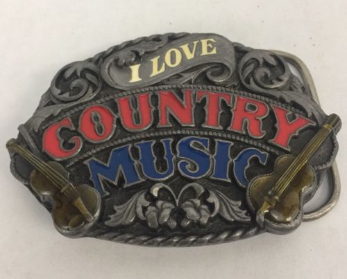 1988 I LOVE COUNTRY MUSIC BELT BUCKLE E-80 SISKIYOU CO INC WILLIAMS OREGON
