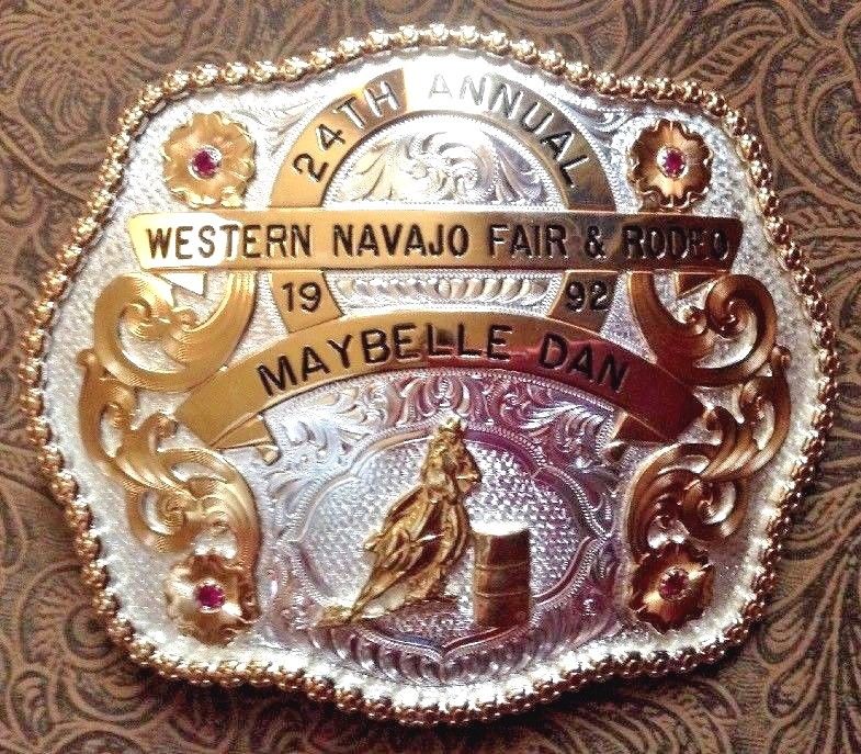 1992 Western Navajo Fair & Rodeo Belt Buckle Silverplated Montana Silversmiths