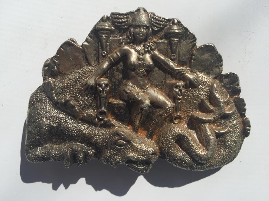 VINTAGE 1970s MEDUSA SNAKE DRAGON SKULL BUCKLE BELT