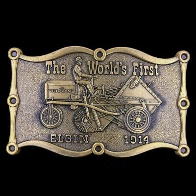 Vtg 80s Elgin 1914 Street Sweeper Cleaner Tractor World First Co Belt Buckle
