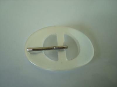 Vintage Oval White Lucite Plastic Buckle 1 1/8 x 1 3/4 In.