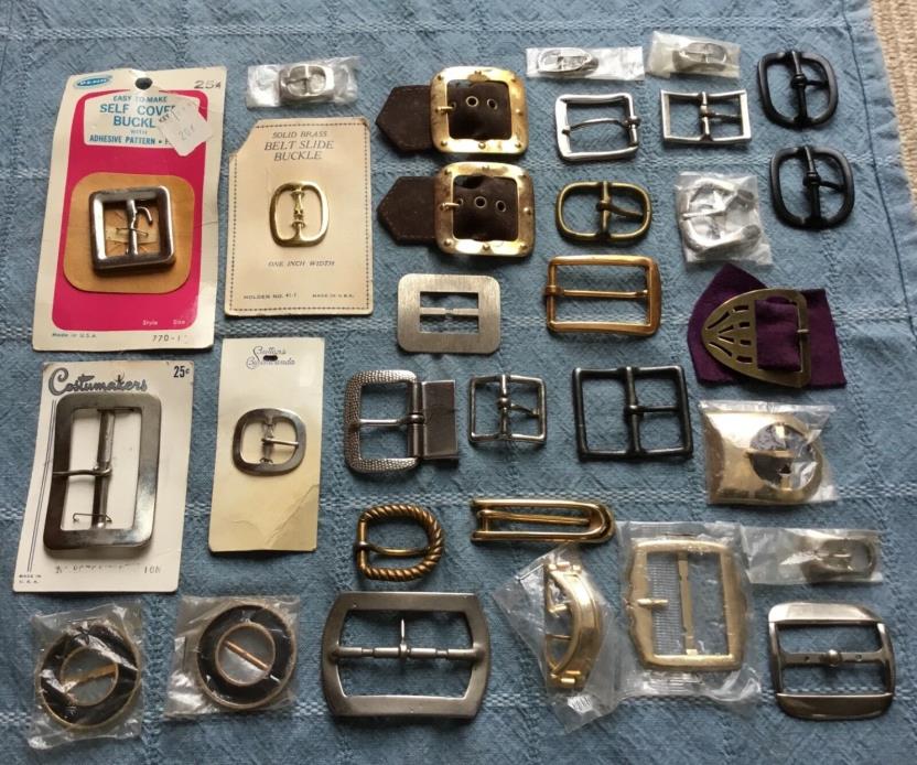 31 Vintage Ladies Belt Buckles Slides - Silver Gold Brass Colored - Old Lot