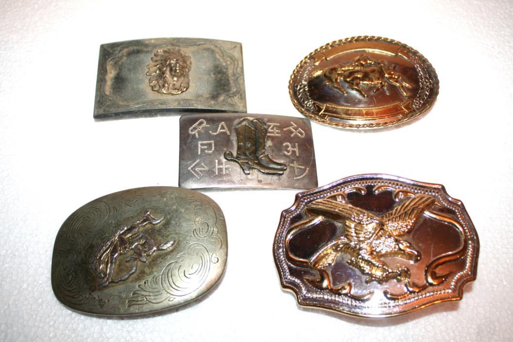 LOT OF 5 five VINTAGE EAGLE WESTERN BELT BUCKLES and BOLO TIE NICE!!!