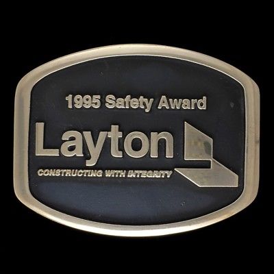 Vtg Layton Construction Company 1995 Safety Award Solid Brass NOS Belt Buckle