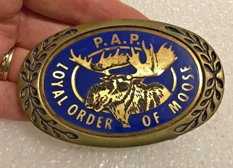 Loyal Order of the Moose P.A.P. Solid Brass Enameled Belt Buckle