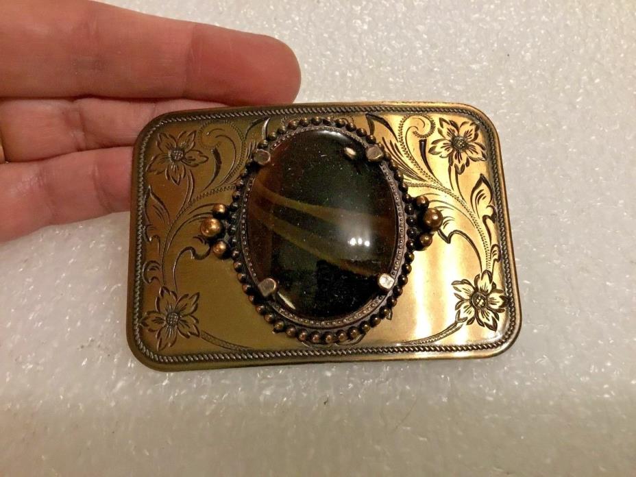 Western Style Brass Buckle with Large Center Agate