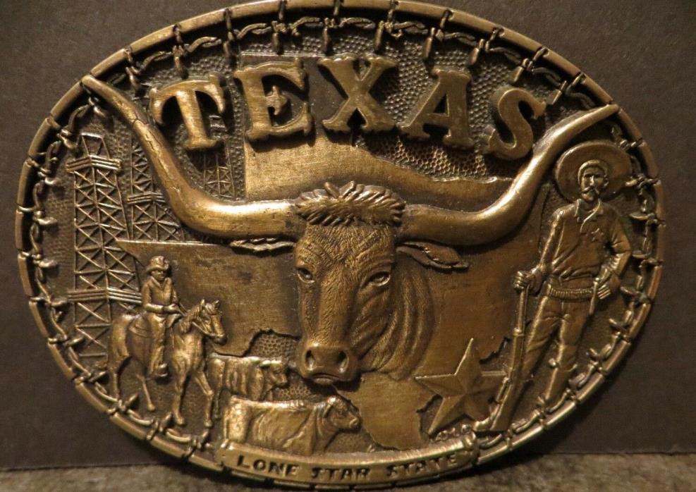 Belt Buckle Solid Brass Texas Long Horn Cow Star Oil Derrick Award Design Medals