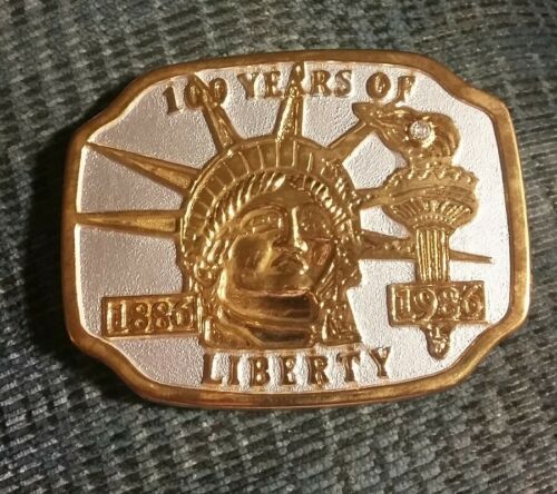 Vintage 1984 Statue of Liberty Belt Buckle Gold and Silver Tone 100 Years