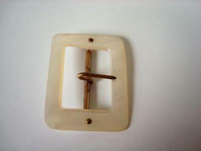 Vintage Antique Mother of Pearl MOP Shell Buckle Brass Prong 1 1/2 x 2 In.