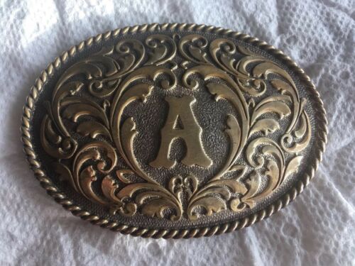 Vintage B-K Silversmiths Hand Engraved  etched Silver Belt Buckle