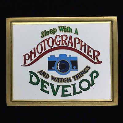 Vtg 1983 NOS Photography Photographer Gift Camera Lover Funny Humor Belt Buckle