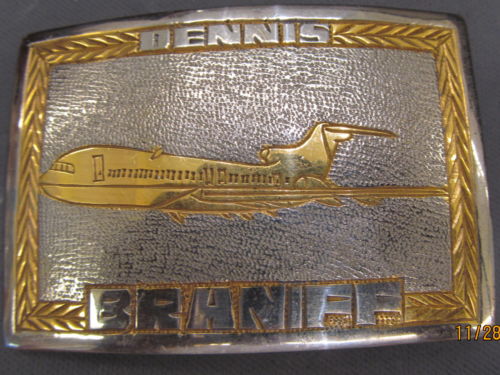 Braniff Airlines Silver Tone Belt Buckle Gold Tone Accents Engraved 