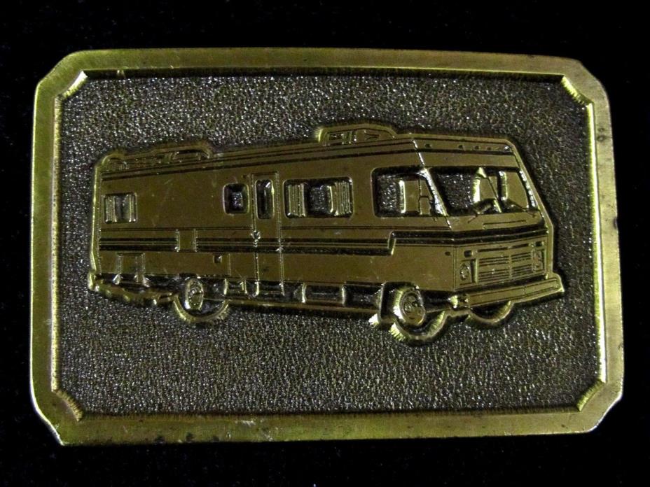 VINTAGE RV TRAVEL TRAILER CAMPER BELT BUCKLE 1984 BRASS PLATED