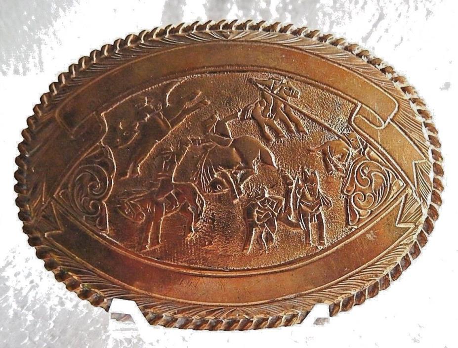 Vintage Crumrine Bronze Belt Buckle It Has All That A Rodeo Offers (A)