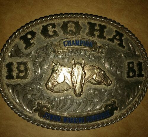 Gist Rodeo Silver Trophy Belt Buckle 1981 PCQHA Champion Junior Working