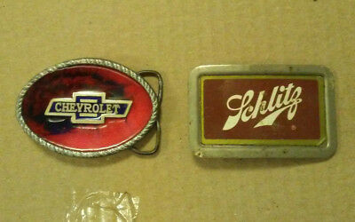 vintage Chevrolet car truck Schlitz beer belt buckles AAA crafts Fisher USA old