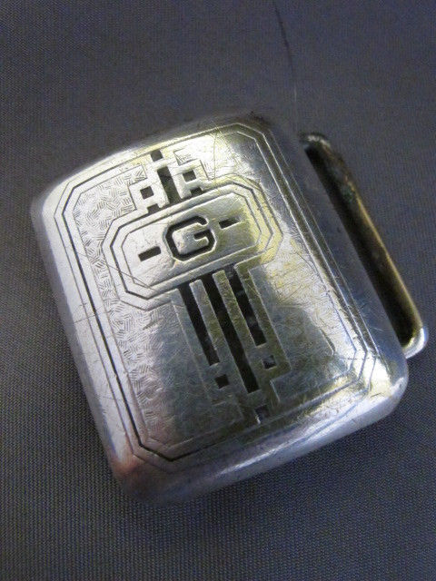 VINTAGE HICKOK SILVER PLATE ART-DECO ENAMEL MONOGRAM INITIAL 'G' BELT BUCKLE