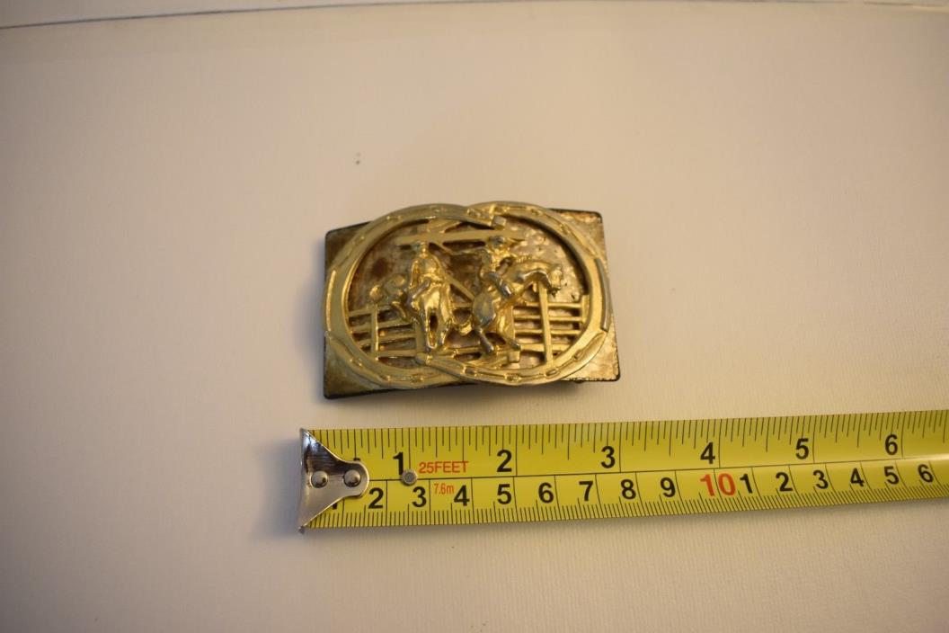 Nice Vintage Brass Cowboy Mustang Steer / Western Gold Tone Belt Buckle - USA US