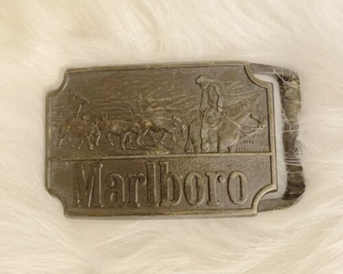 Vintage Marlboro Brass Belt Buckle Cattle Drive with Cowboy