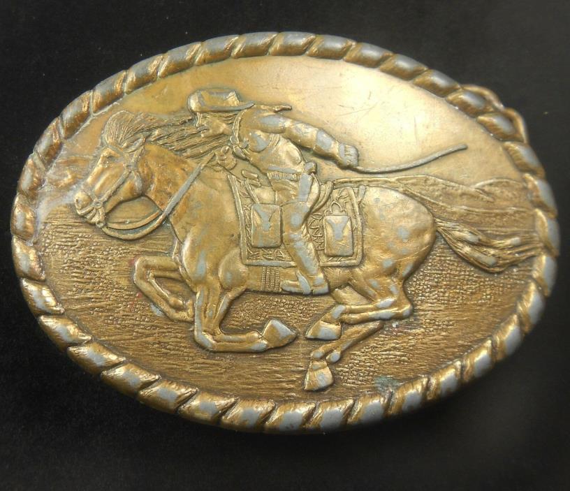 Vtg 1981 Pony Express Rider Mervyn's Commemorative Belt Buckle Galloping Horse