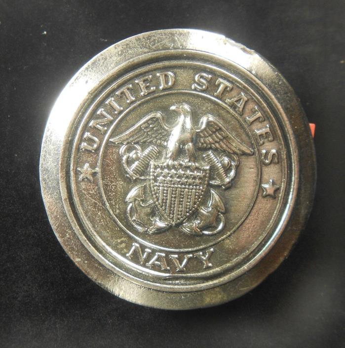 Vintage 1977 United States Navy Belt Buckle Round Eagle Shield Pre-Owned
