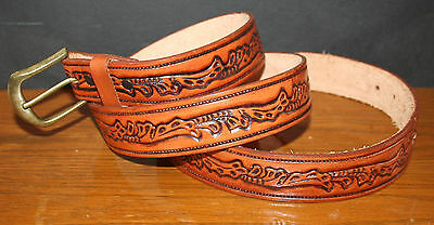 VTG Dickies Hand Tooled Leather Belt 44 (49
