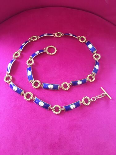 Vintage 70's Gucci Goldtone with White Blue Metal Link Belt