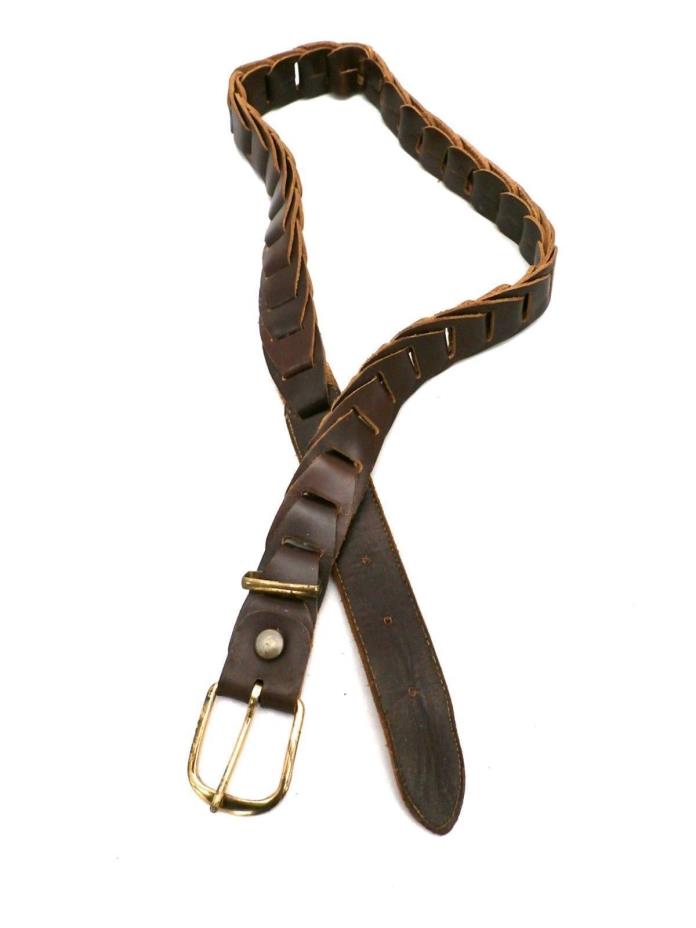 Vintage MENS Belt Brown Braided Leather Belt Medium 1980S