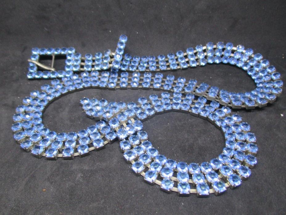 Vintage Blue Rhinestone Metal Belt