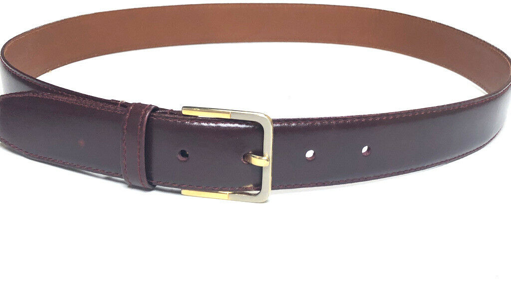 Christian Dior Men's Vintage Leather Belt Taiwan 32 S XS Burgundy Brown Gold f5p