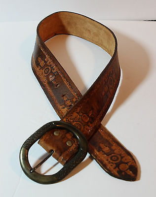 Vintage Rustic Hand Tooled Western Leather Belt with Buckle Handmade with Buckle